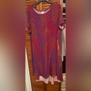 LuLaRoe Vibrant Purple and Red Midi Dress